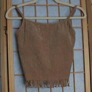 Unknown Brand Fringe Accent Faux Suede Crop Tank Top